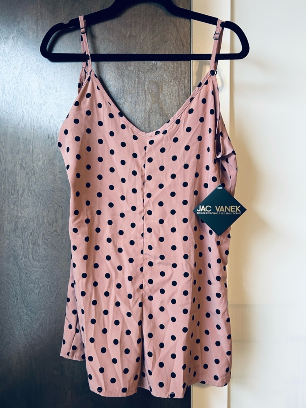Jac Vanek Pink Polka Dot Cami Top with Black Dots